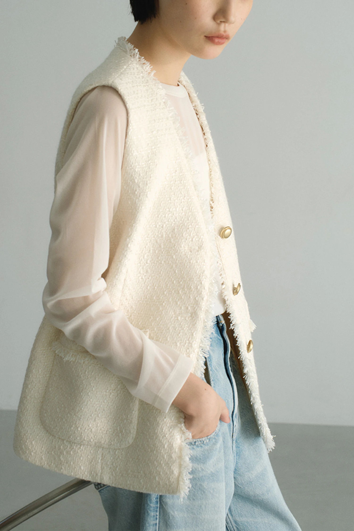 STATE OF MIND（ステートオブマインド）｜tweed v-neck vestアイテムの