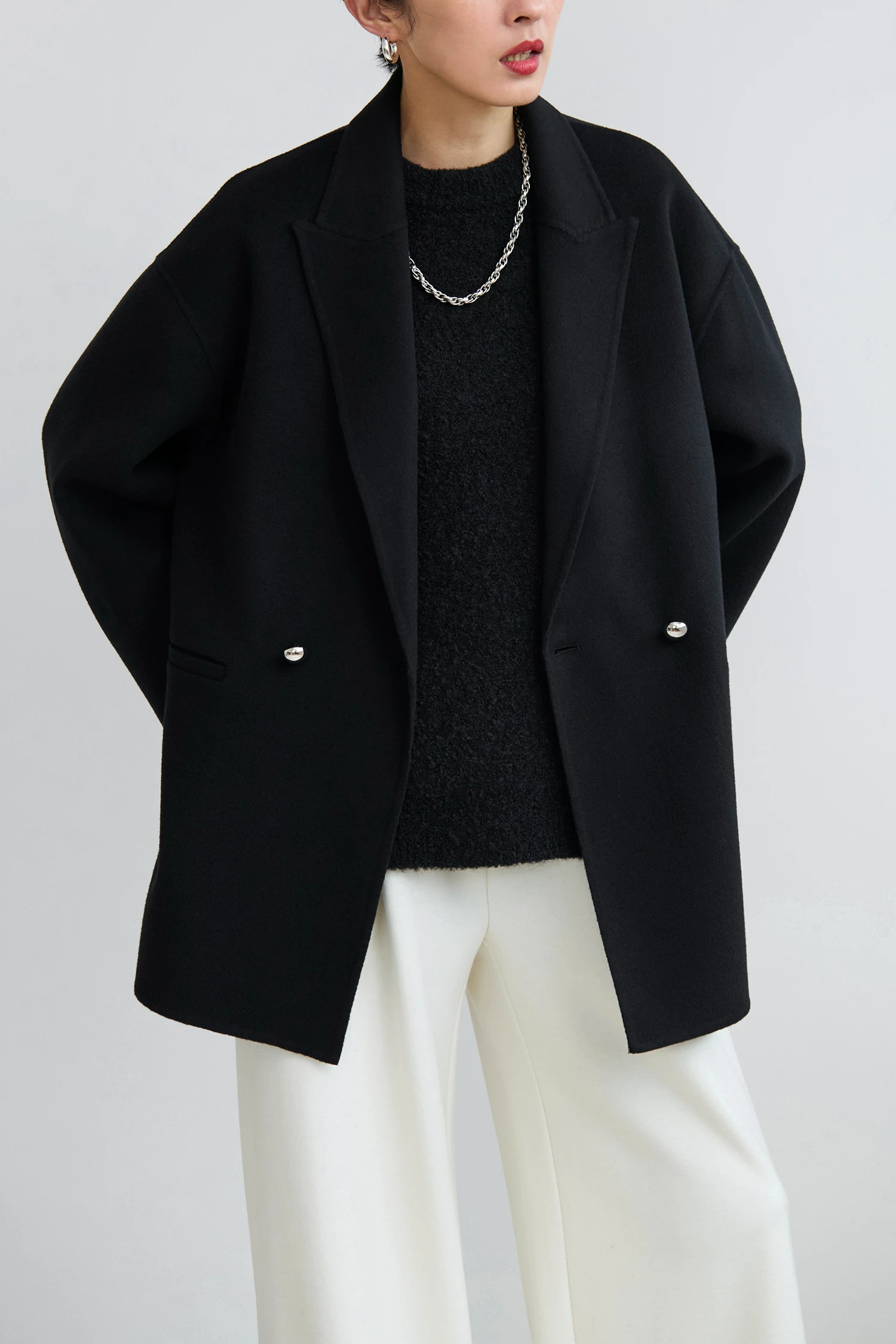 HAUNT 【ハウント】 ボタンレスチェスターコート　ブラック HAUNT 【ハウント】 ボタンレスチェスターコート ブラック