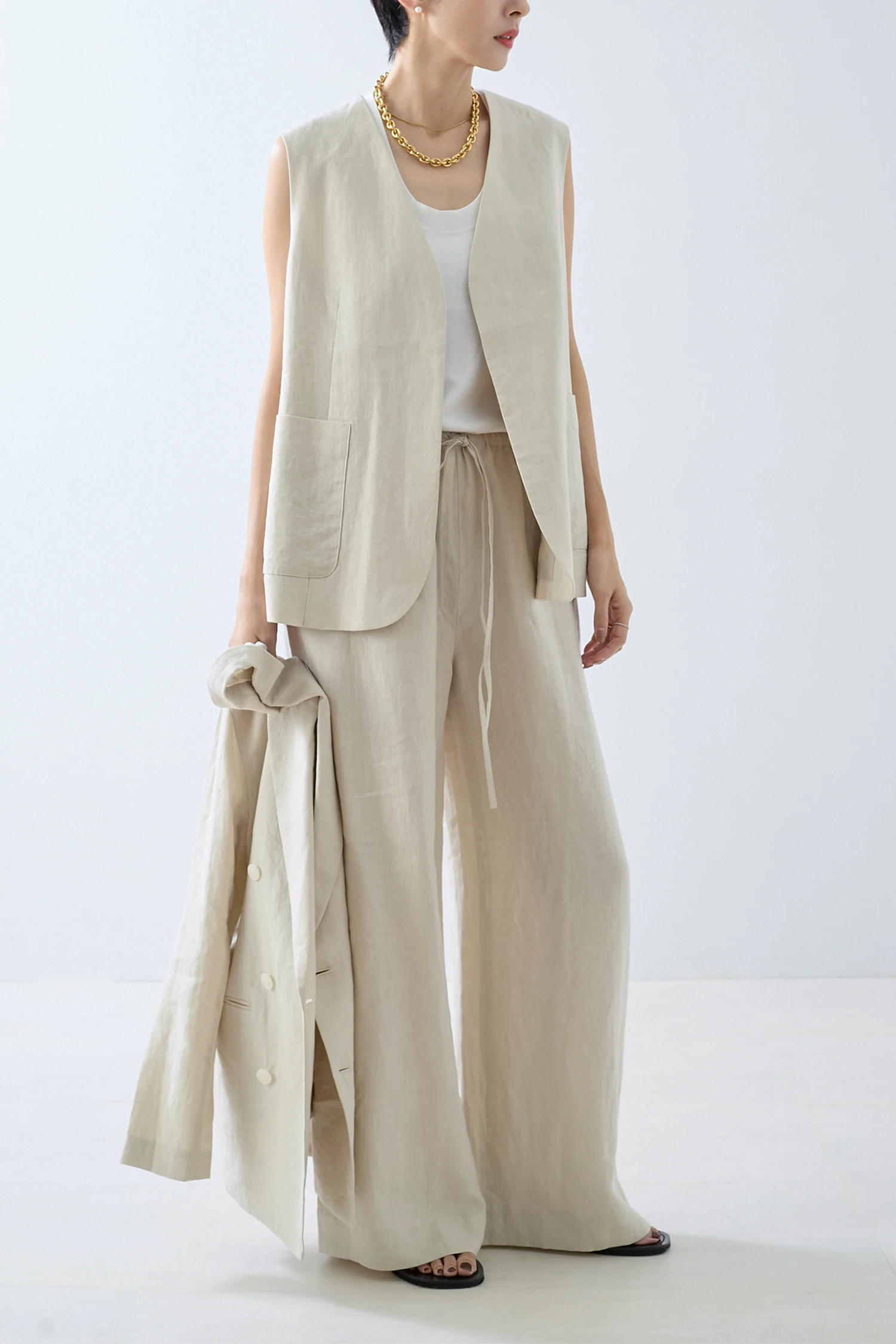 HAUNT（ハウント）｜LINEN OPEN-FRONT VESTアイテムの詳細 | GUESTLIST