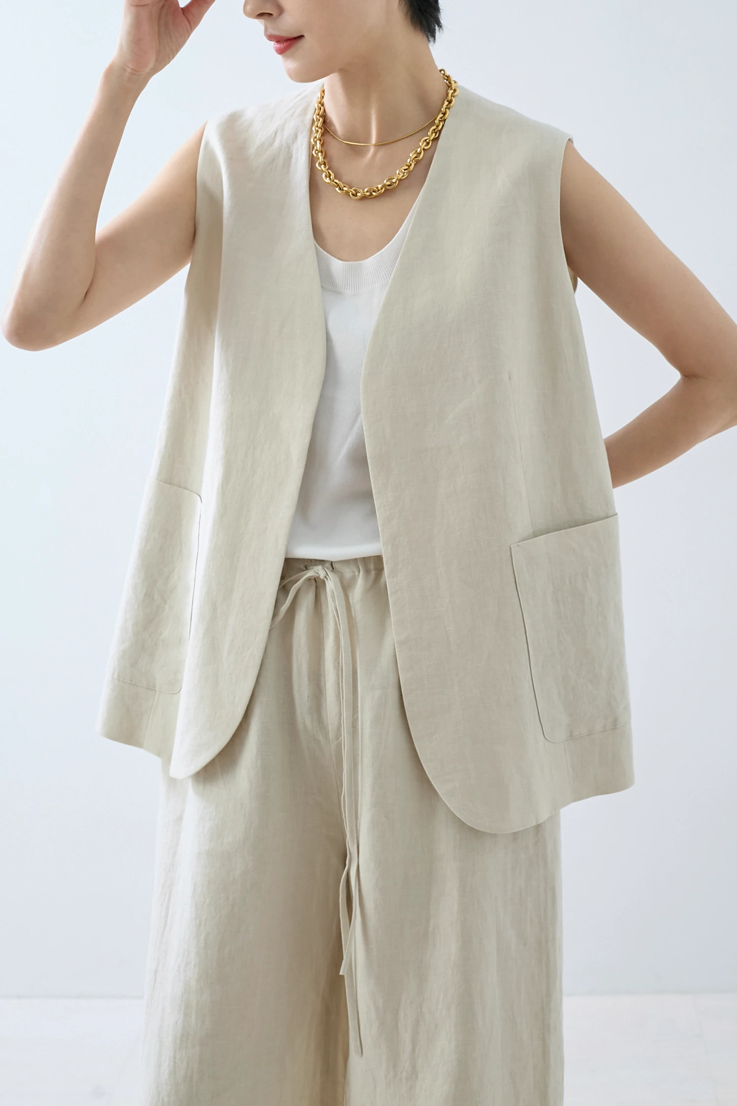 HAUNT（ハウント）｜LINEN OPEN-FRONT VESTアイテムの詳細 | GUESTLIST