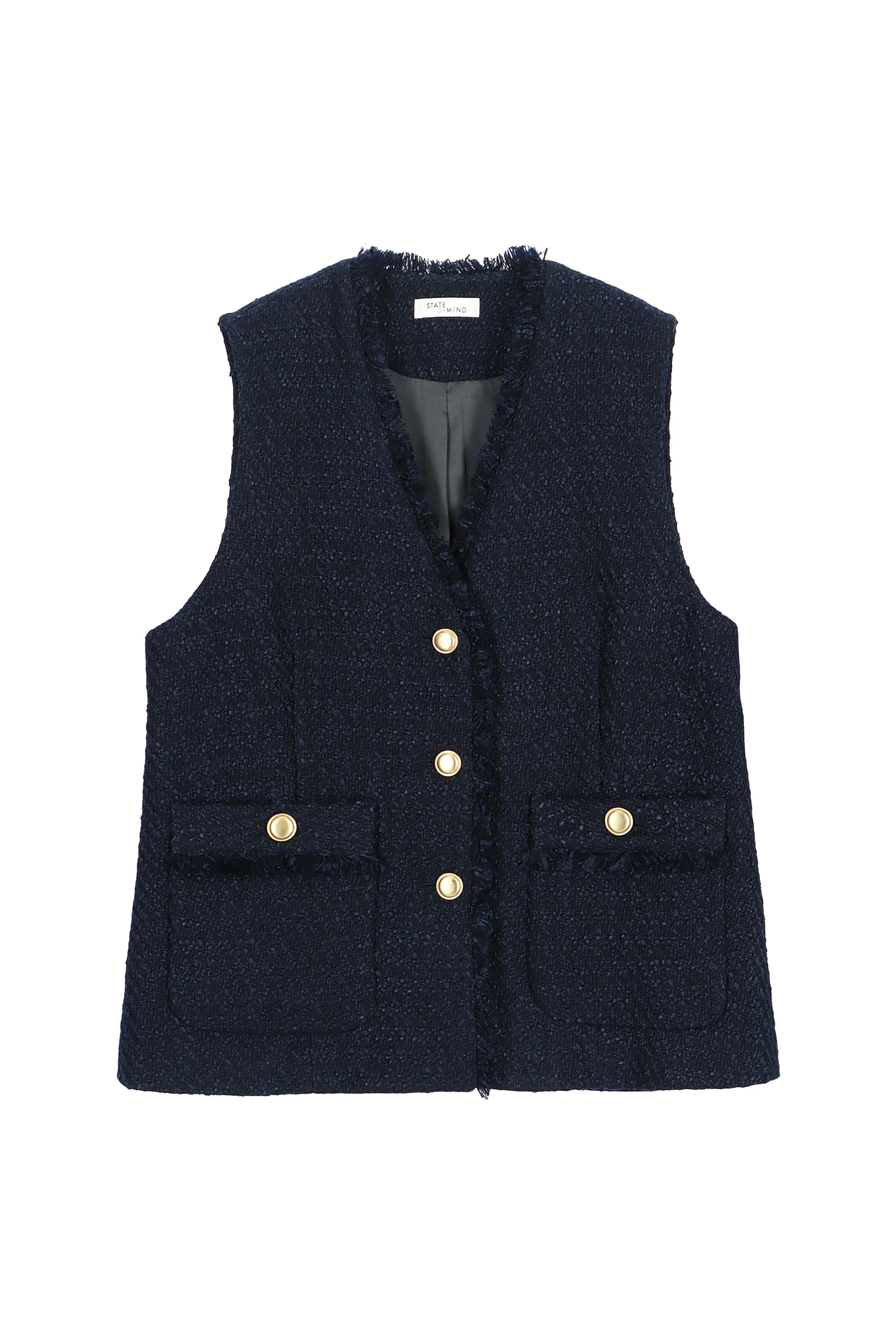 STATE OF MIND ネイビー ツイードノースリーブベスト STATE OF MIND（ステートオブマインド）｜tweed v-neck vestアイテムの