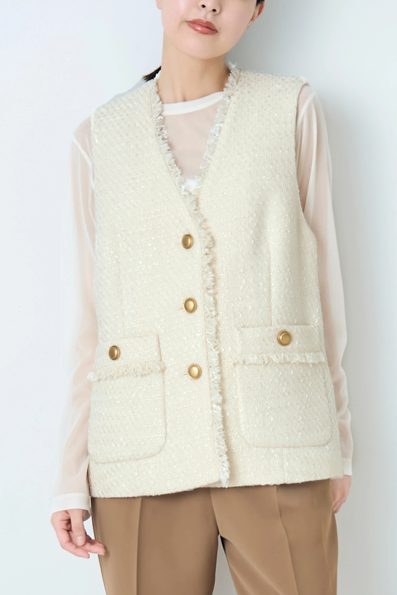 STATE OF MIND（ステートオブマインド）｜tweed v-neck vestアイテムの