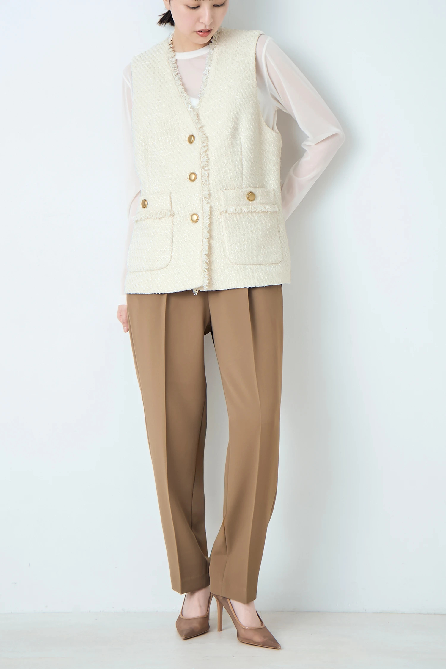 STATE OF MIND（ステートオブマインド）｜tweed v-neck vestアイテムの 