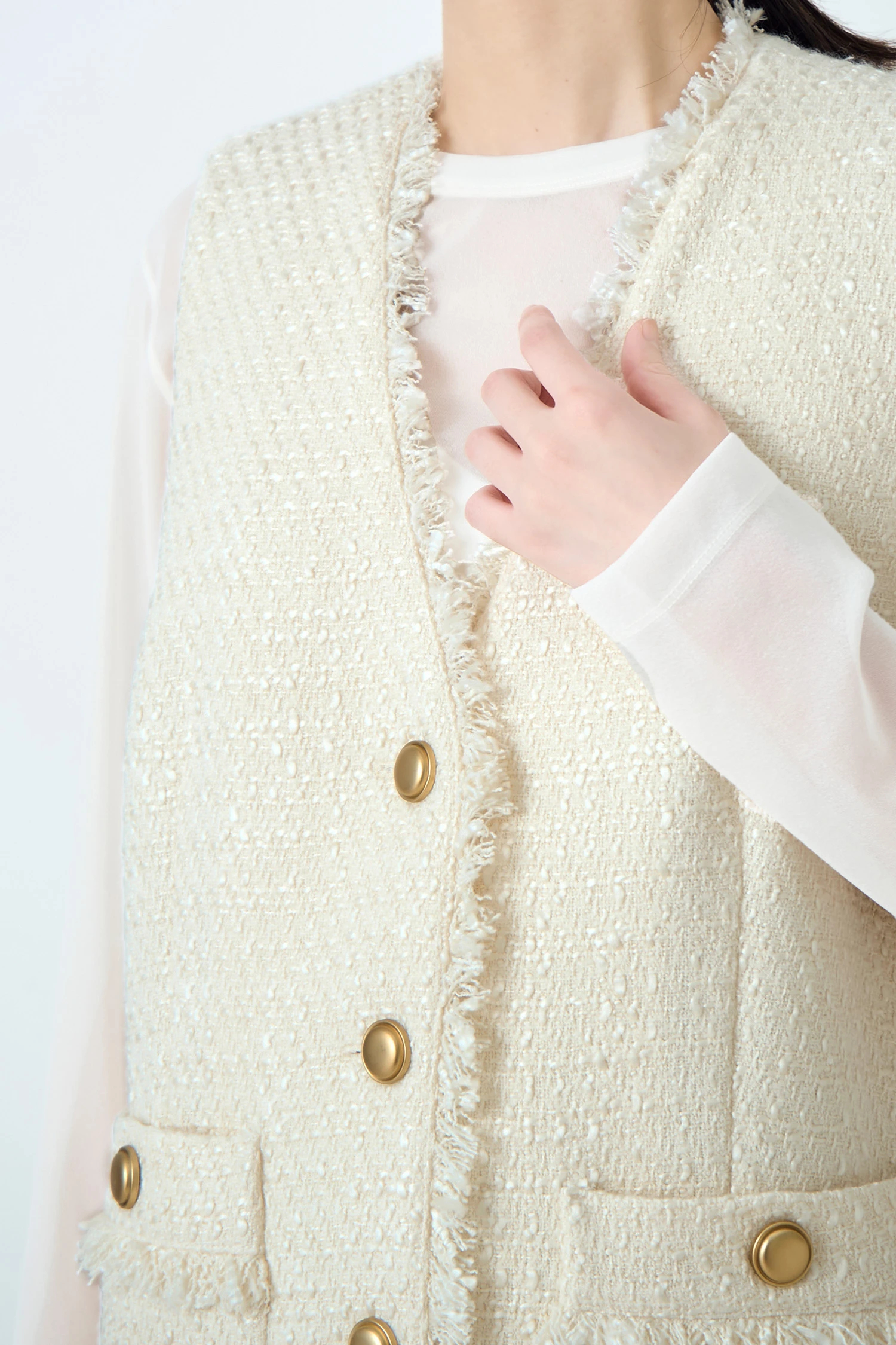 STATE OF MIND（ステートオブマインド）｜tweed v-neck vestアイテムの
