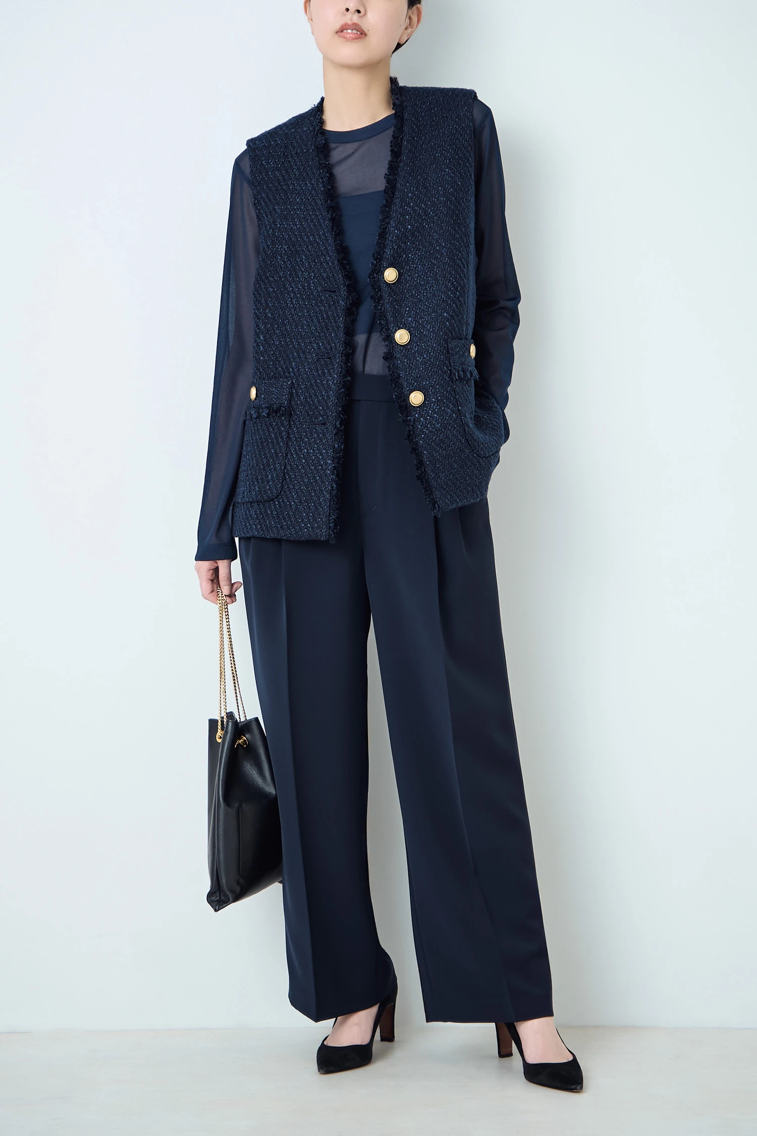 STATE OF MIND（ステートオブマインド）｜tweed v-neck vestアイテムの