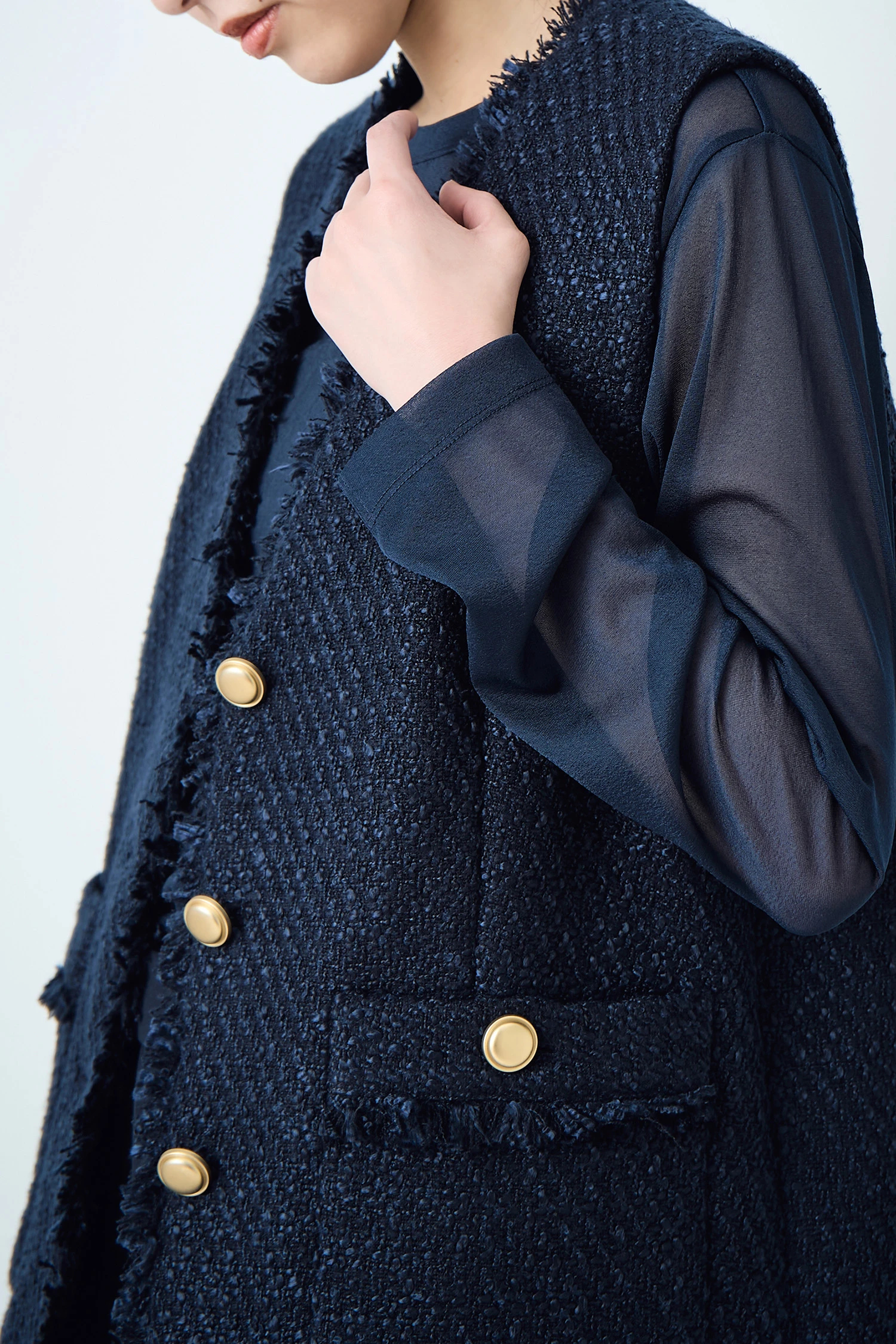 STATE OF MIND（ステートオブマインド）｜tweed v-neck vestアイテムの