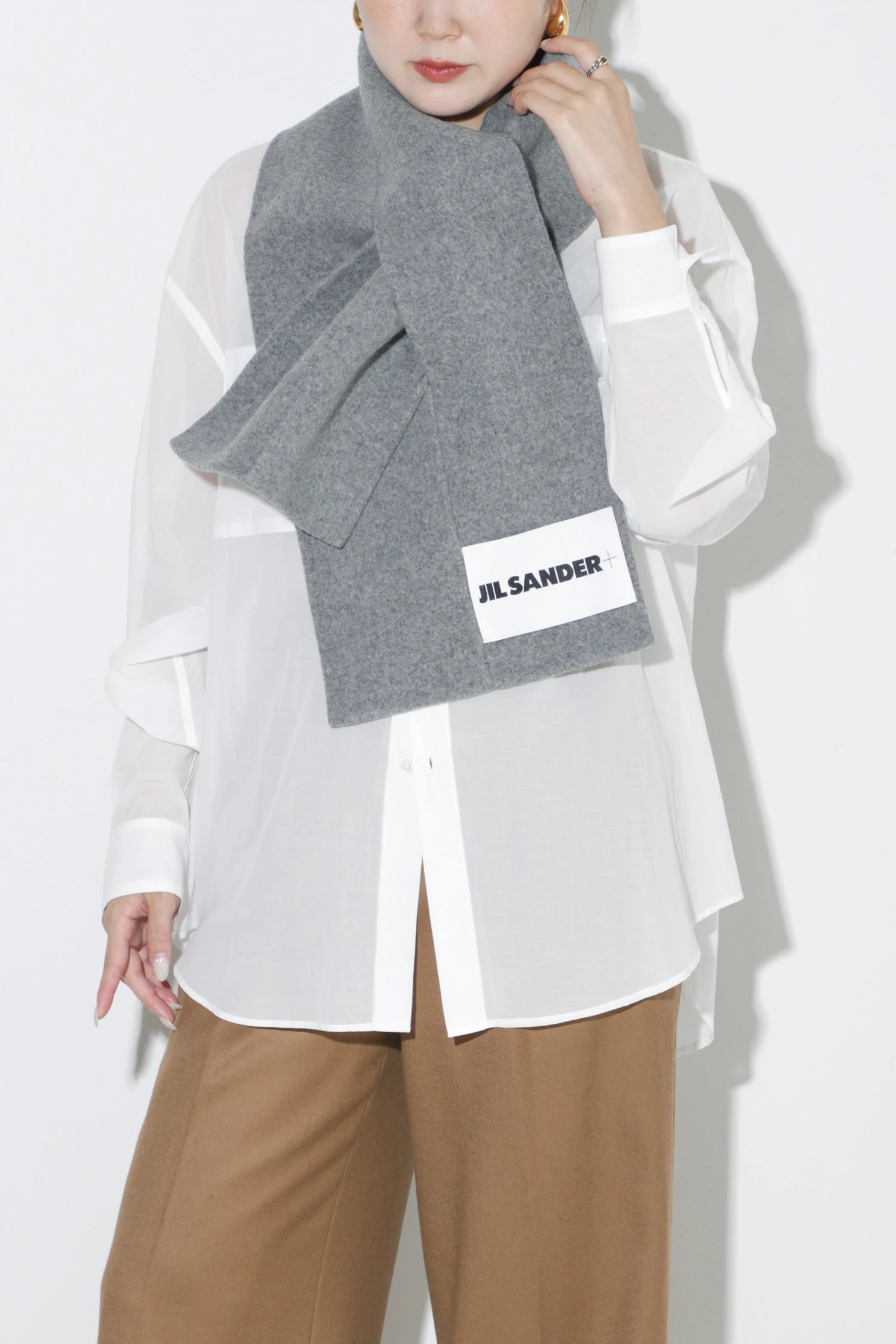 JIL SANDER フリンジ付きグレー ストール L JIL SANDER（ジルサンダー） JIL SANDER+ プラス マフラー J40ZZ0142